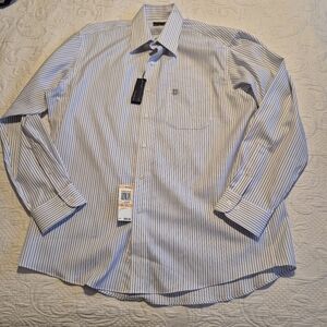Club Room men's 16 1/2 34/35 shirt white with blue stripe long sleeve NWT